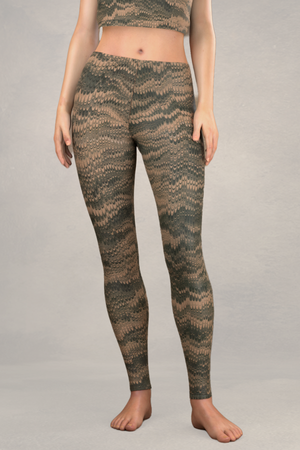 Marbled Combed Leggings: Green & Tan
