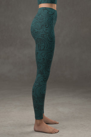 Scrollwork Yoga Leggings: Dark Teal Blue