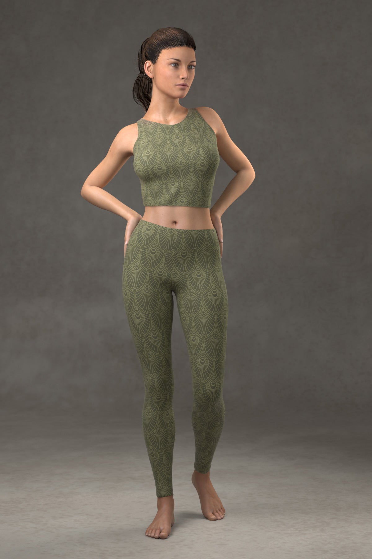 Deco Fan Leggings: Reseda Green
