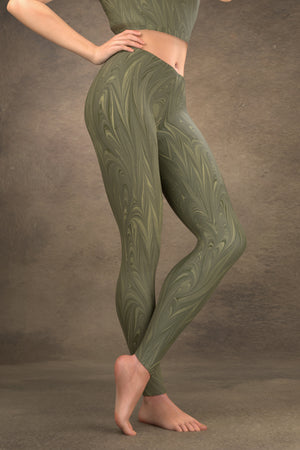 Marbled Twill Leggings: Reseda Green