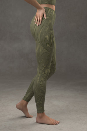 Marbled Twill Yoga Leggings: Reseda Green