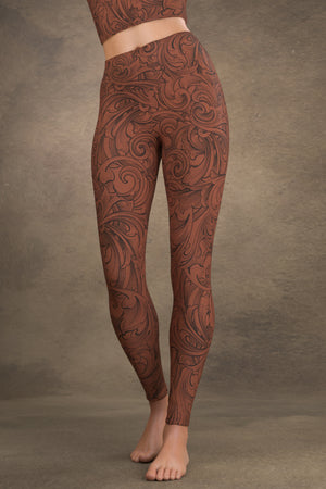 Scrollwork Yoga Leggings: Cinnamon