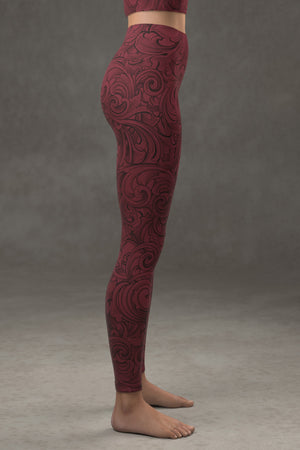 Scrollwork Yoga Leggings: Crimson